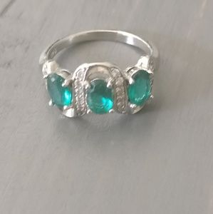 3 stone blue green ring w cz accent